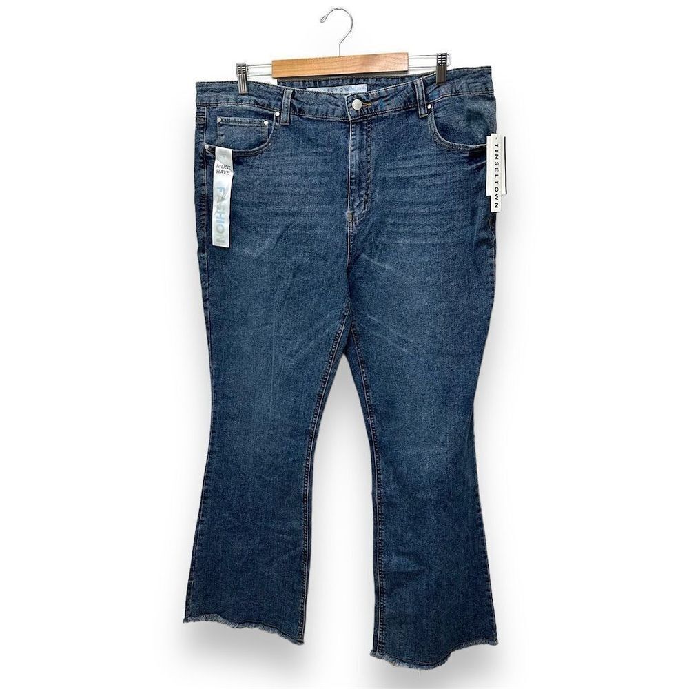 NWT Tinseltown Denim Flared‎ Jeans Size 20W Medium Wash Fringe